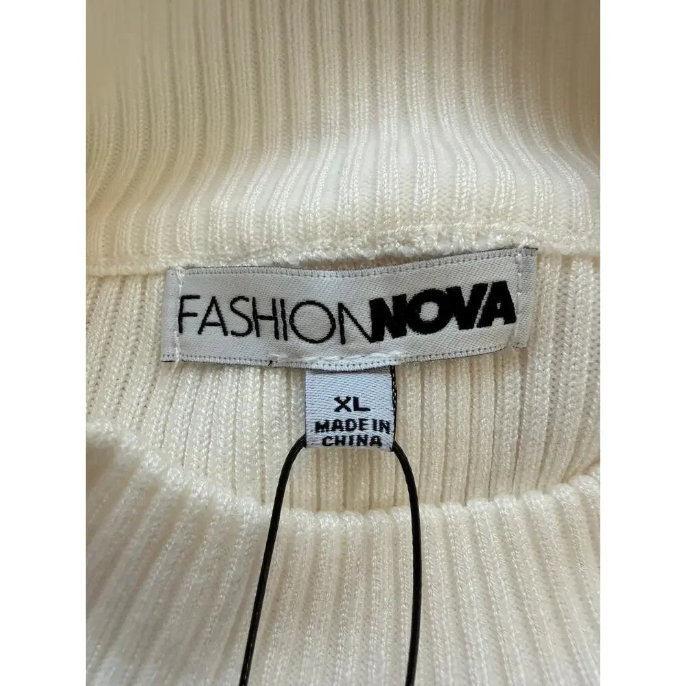 Fashion Nova Laura Ribbed Sweater Midi Dress Ivory Size XL New With Tags - Picture 6 of 10